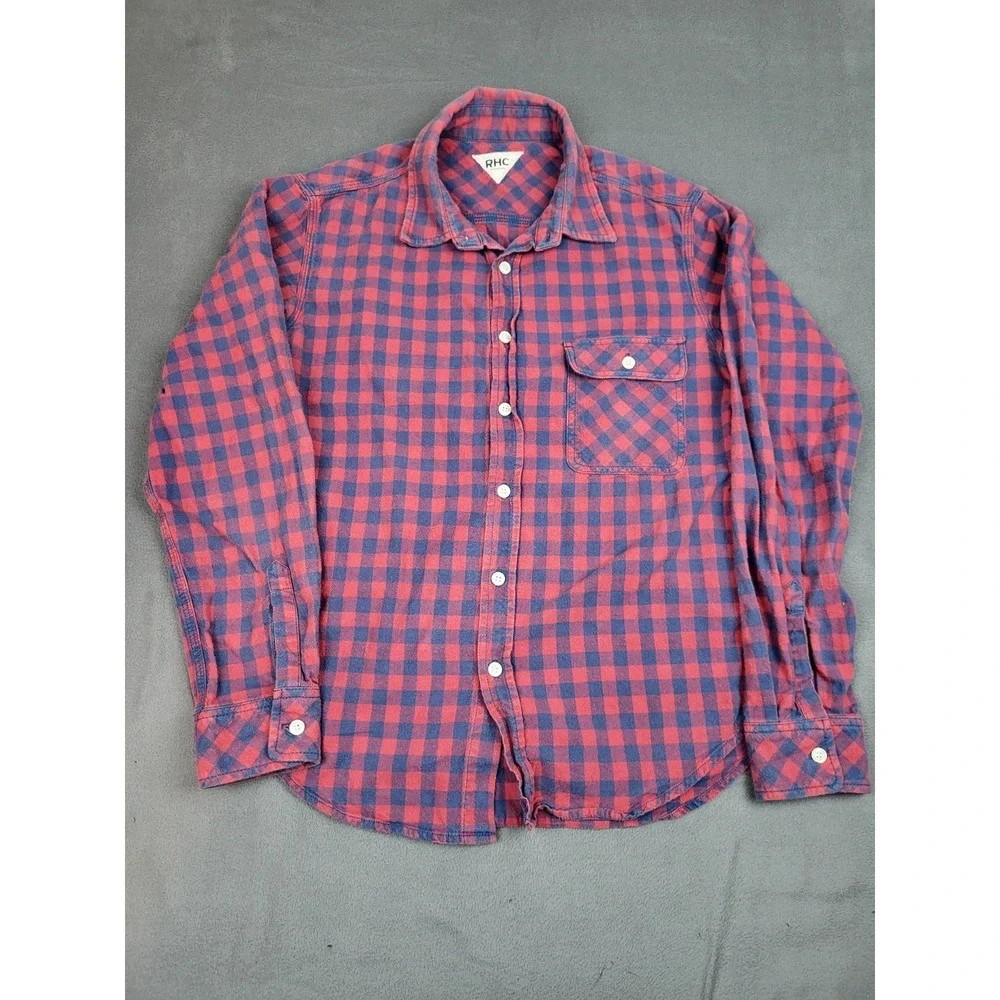 RHC Ron Herman Flannel Shirt‎ Mens Small Red Buffalo Check Plaid Lightweight